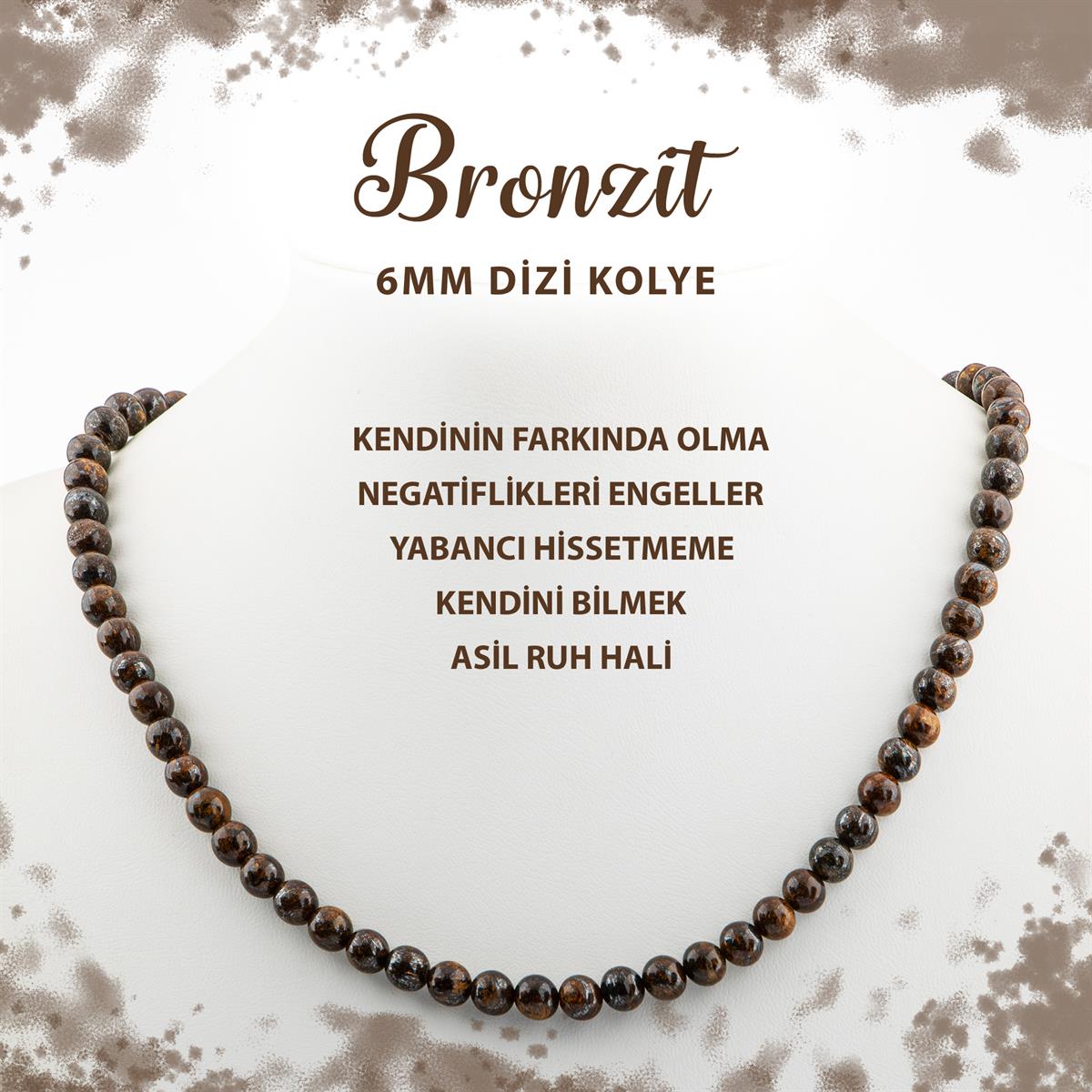 SERTİFİKALI Bronzit 6 mm Dizi Doğal Taş Kolye