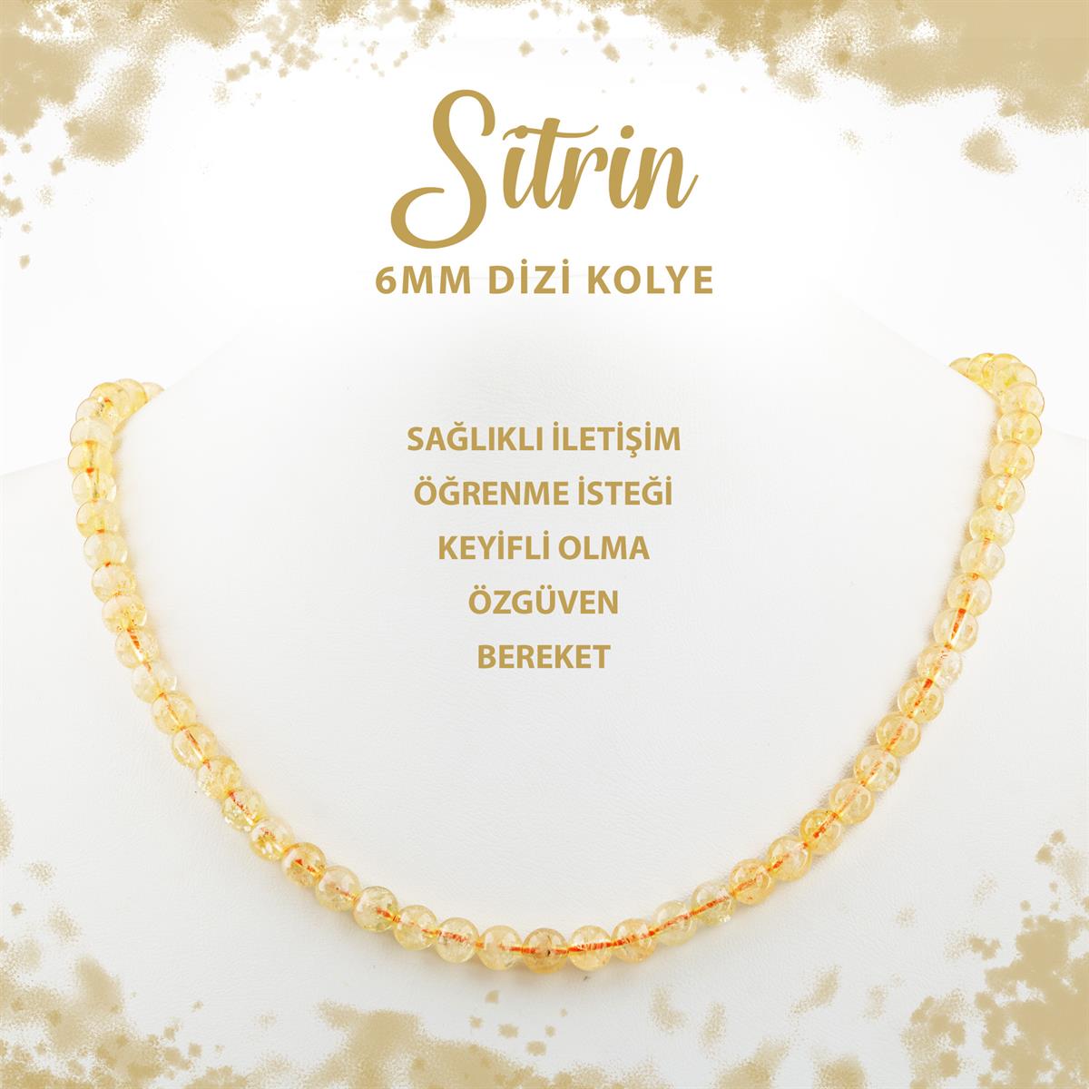 SERTİFİKALI Sitrin 6 mm Dizi Doğal Taş Kolye