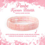 SERTİFİKALI Pembe Kuvars (Gül Kuvars) Doğal Taş Kare Kesim Geniş Kesim Bileklik