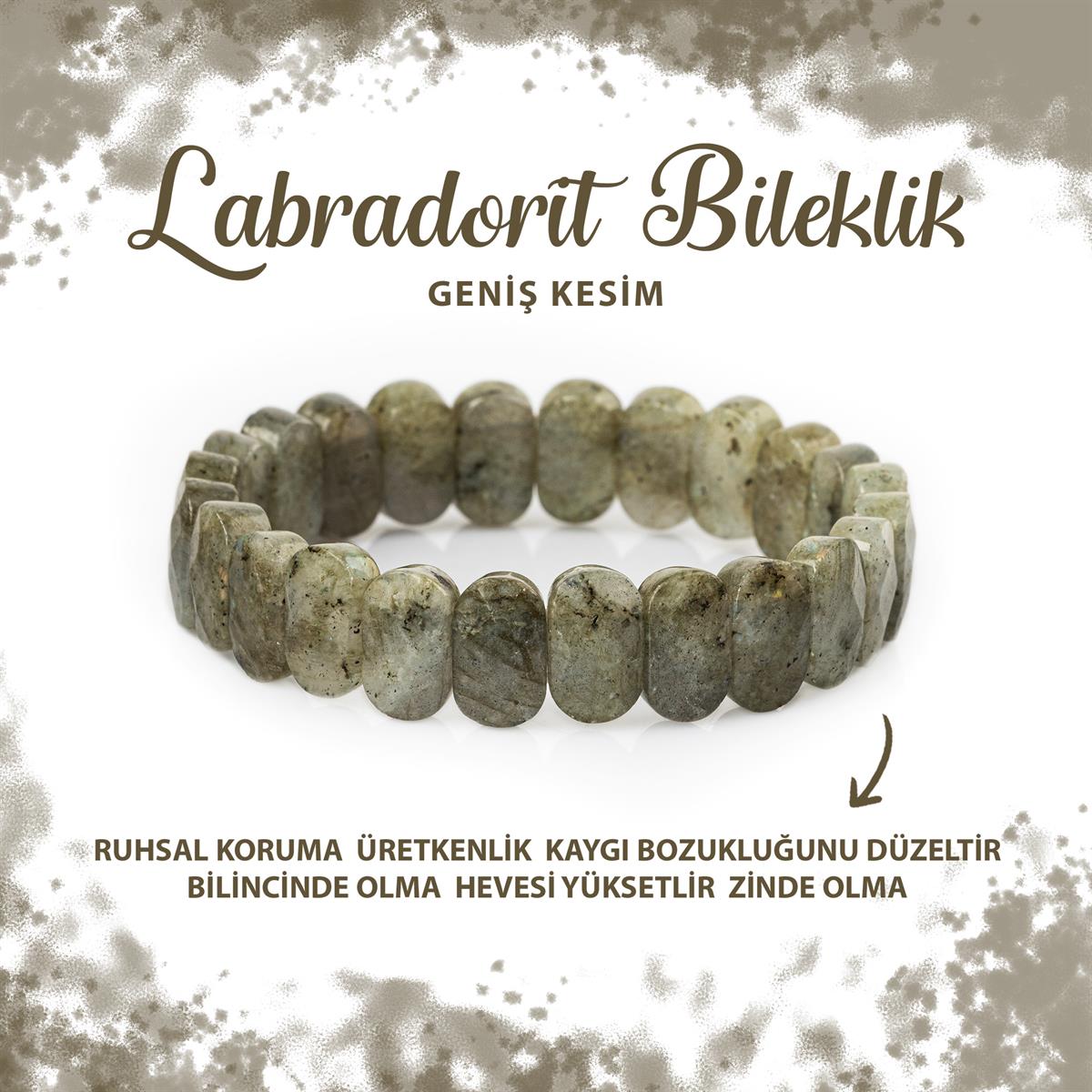 SERTİFİKALI Labradorit Doğal Taş Geniş Kesim Bileklik