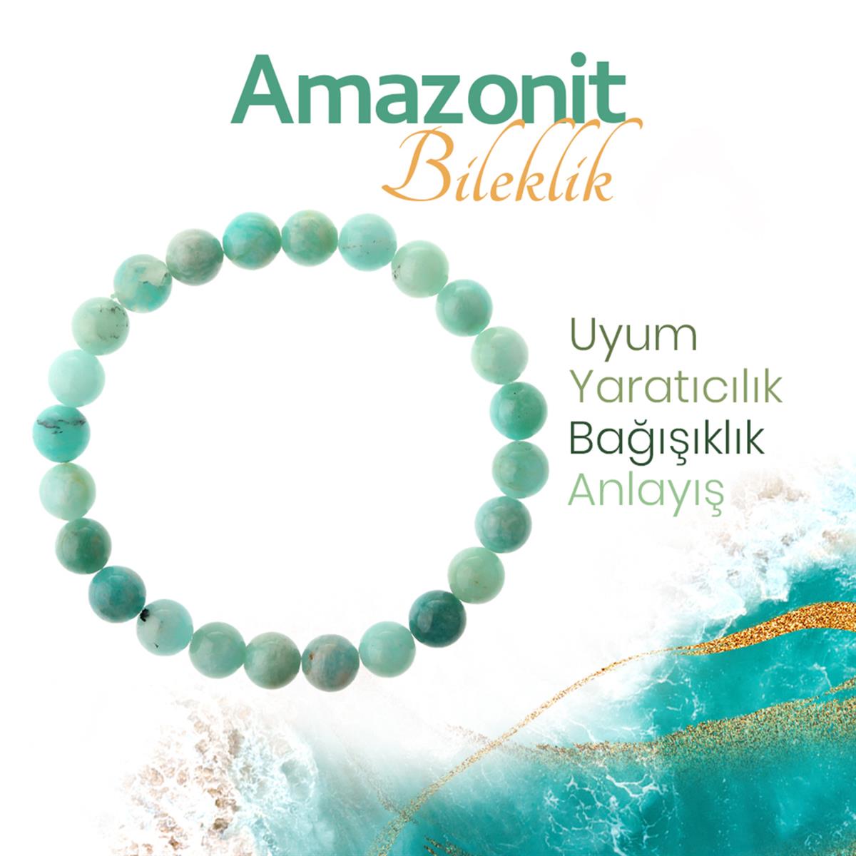SERTİFİKALI Amazonit  Orjinal ( Taşlar) Doğaltaş Bileklik 8 mm, B961