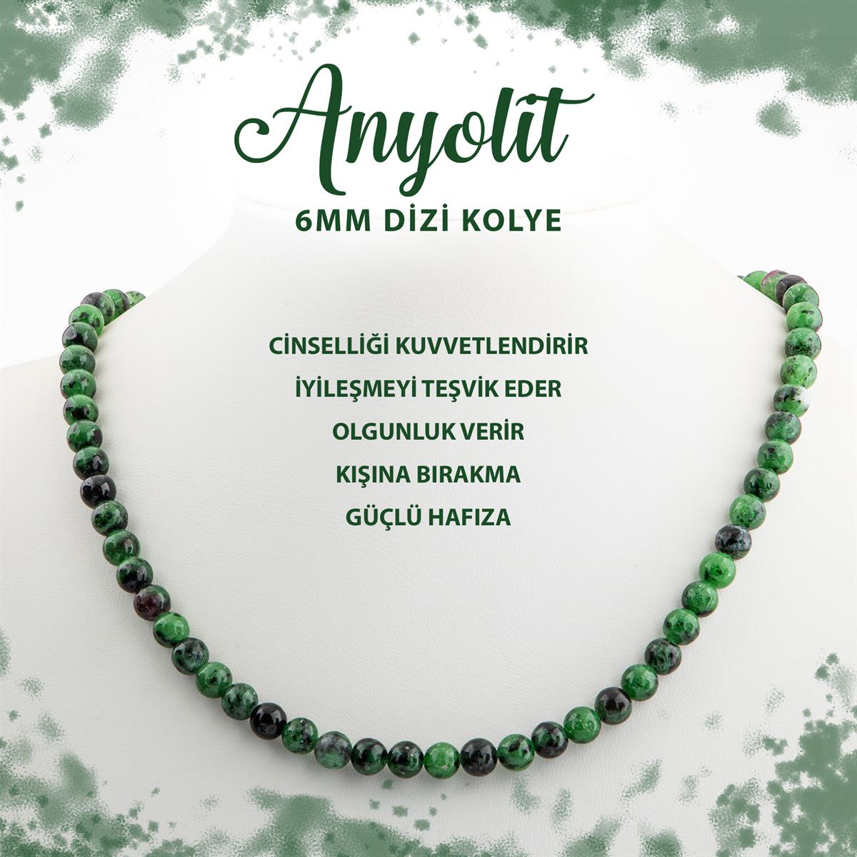 SERTİFİKALI Anyolit 6 mm Dizi Doğal Taş Kolye