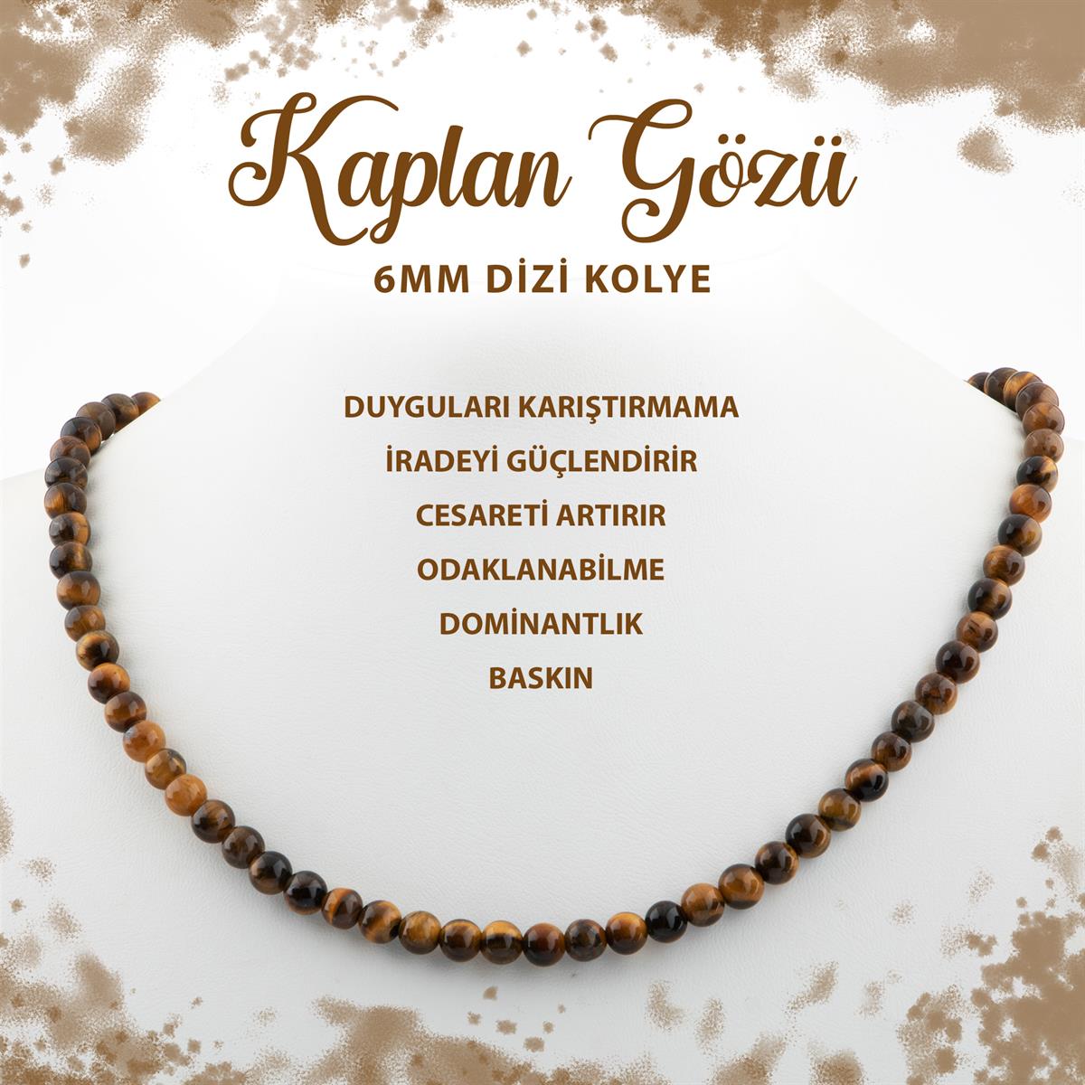 SERTİFİKALI Kaplan Gözü 6 mm Dizi Doğal Taş Kolye