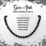 SERTİFİKALI Siyah Göz Akik 8 mm Düğümlü Doğal Taş Kolye