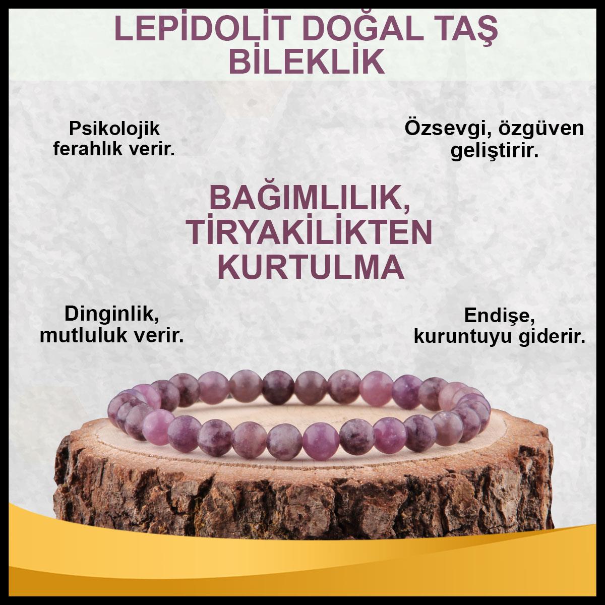 SERTİFİKALI Lepidolit  Orjinal ( Taşlar) Doğaltaş Bileklik 6 mm - B835