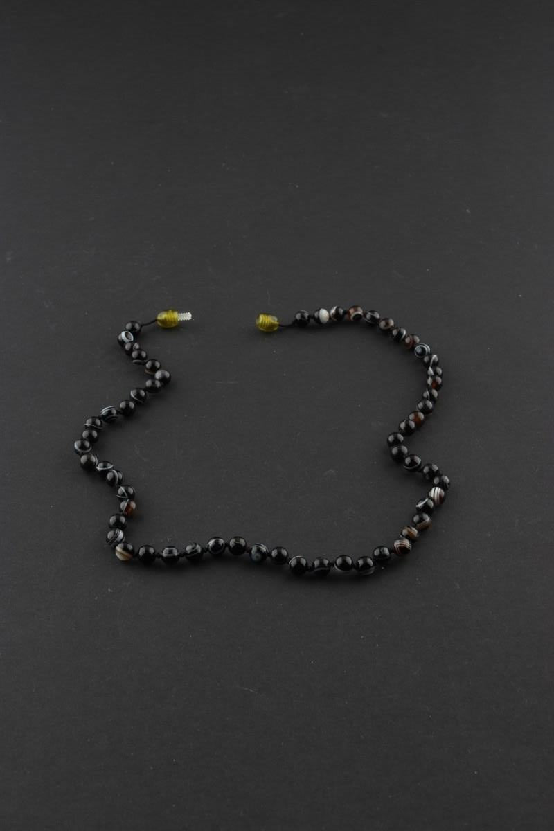 SERTİFİKALI Siyah Göz Akik  Orjinal ( Taşlar) Doğaltaş Düğümlü Kolye 6 mm, M012