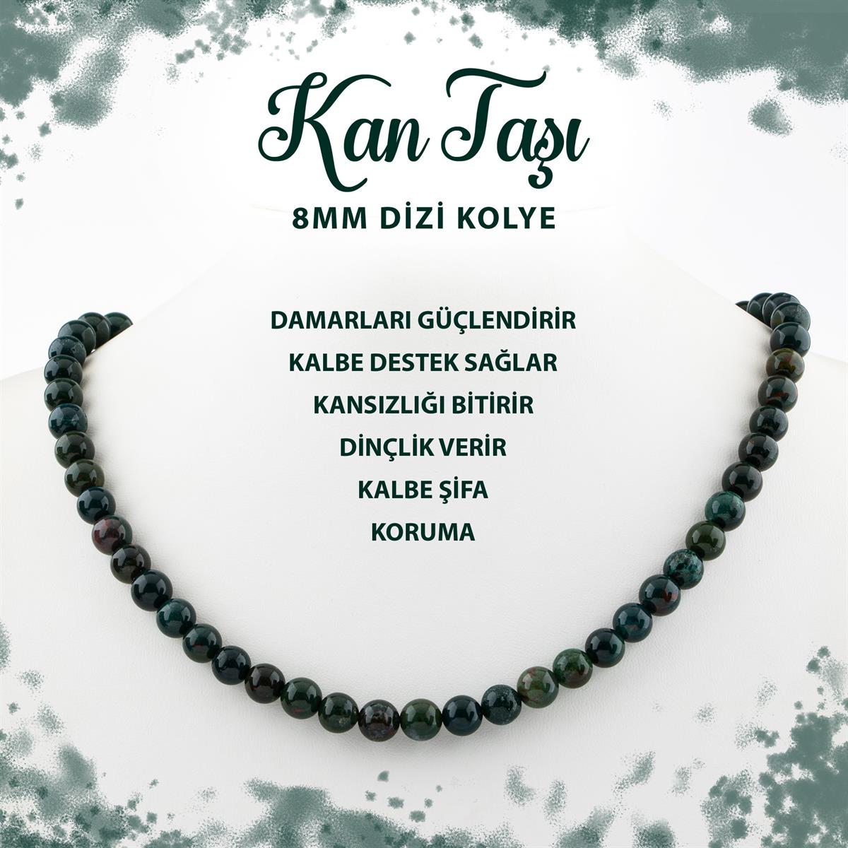 SERTİFİKALI Kan Taşı 8 mm Dizi Doğal Taş Kolye