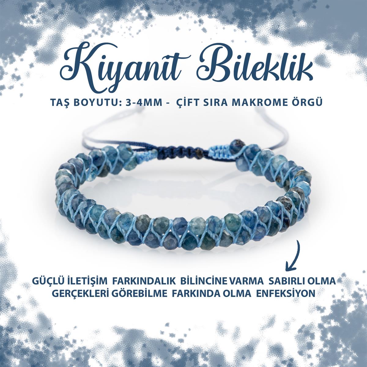 SERTİFİKALI Kiyanit 3-4mm Çift Sıra Doğal Taş Bileklik