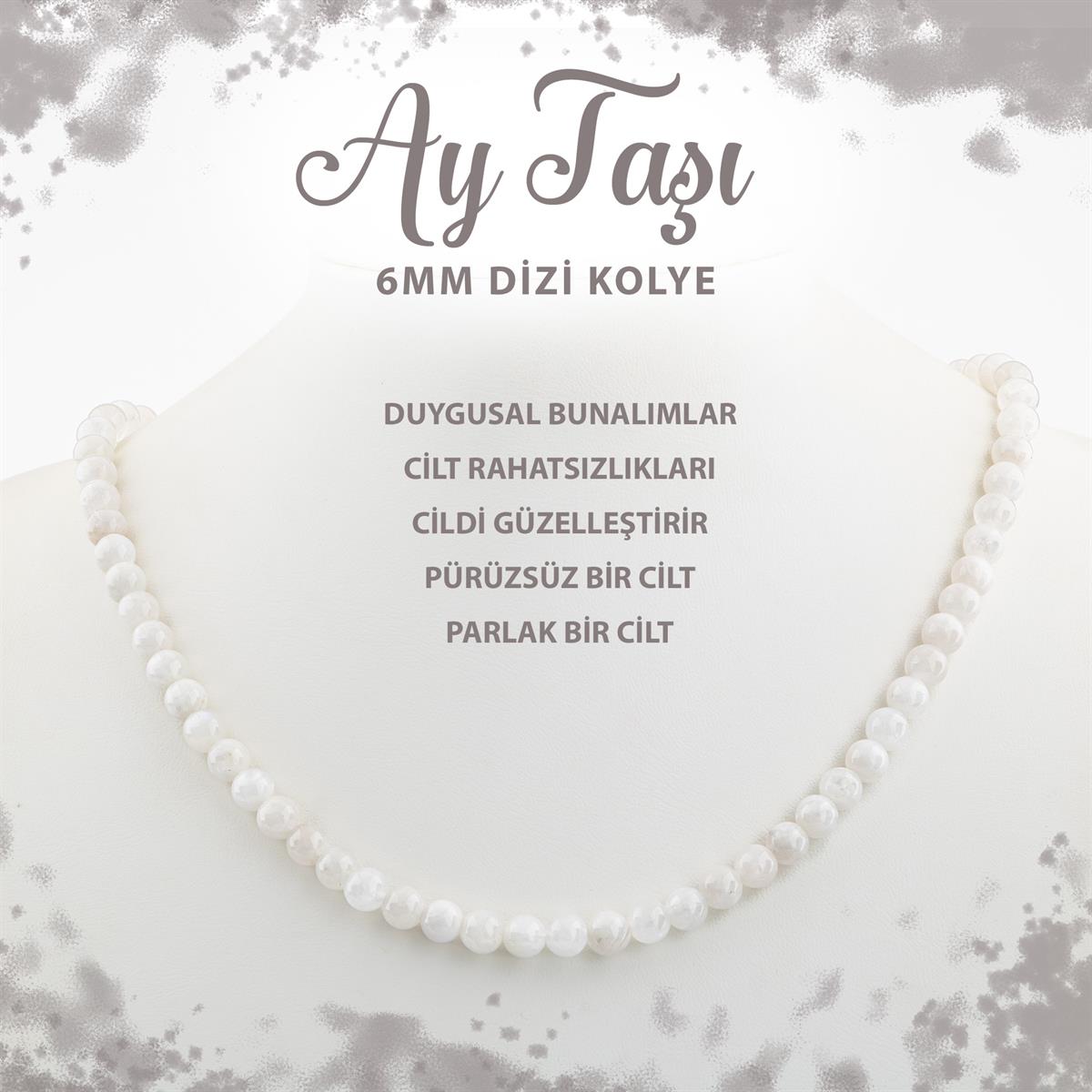 SERTİFİKALI Ay Taşı 6 mm Dizi Doğal Taş Kolye