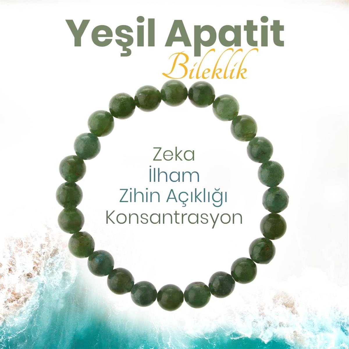 SERTİFİKALI Yeşil Apatit  Orjinal ( Taşlar) Doğaltaş Bileklik 8 mm, B1016