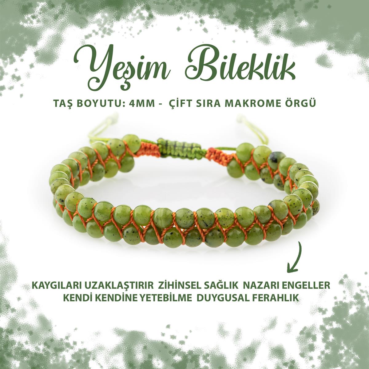 SERTİFİKALI Yeşim 4mm Çift Sıra Doğal Taş Bileklik