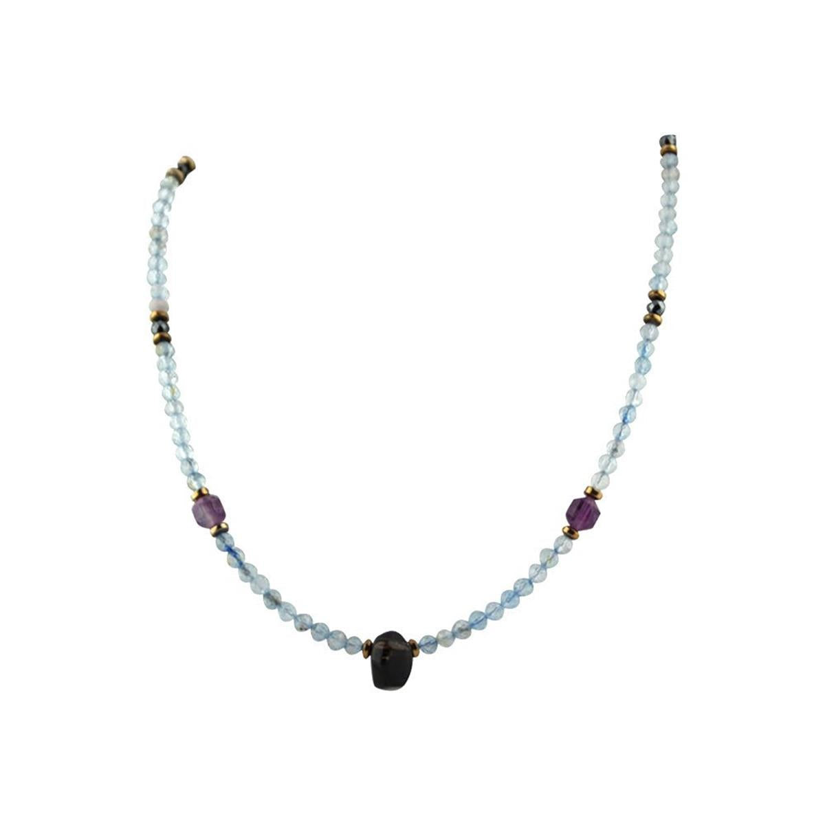 SERTİFİKALI Şekilli, Akumarin, Ametist, Dumanlı Kuvars, Hematit Doğal Taş Kolye 70cm - 6mm