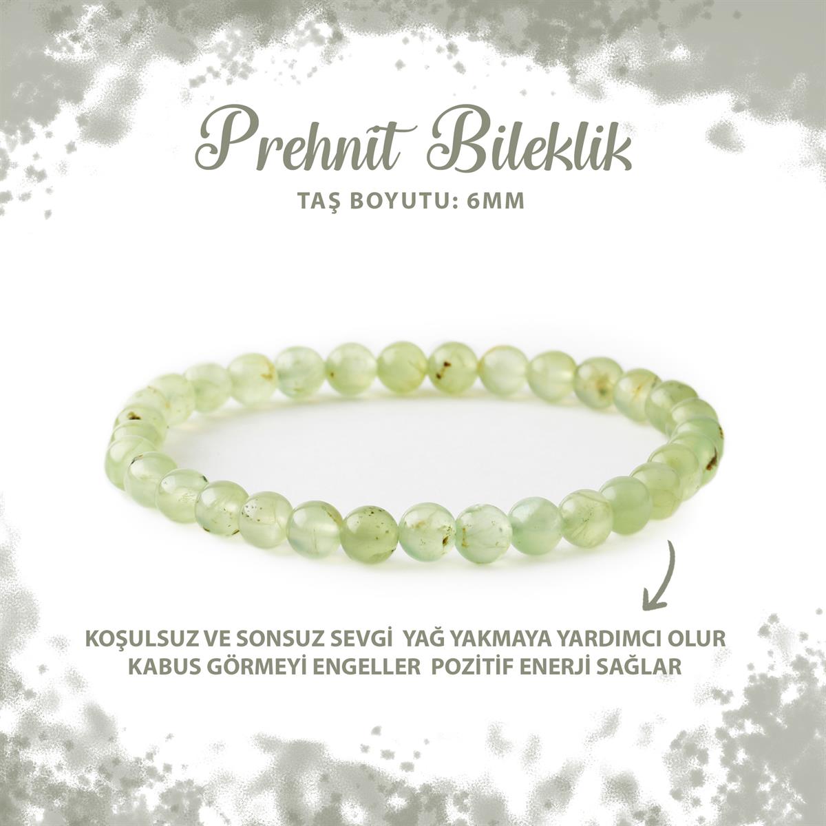 SERTİFİKALI Prehnit 6mm Doğal Taş Bileklik