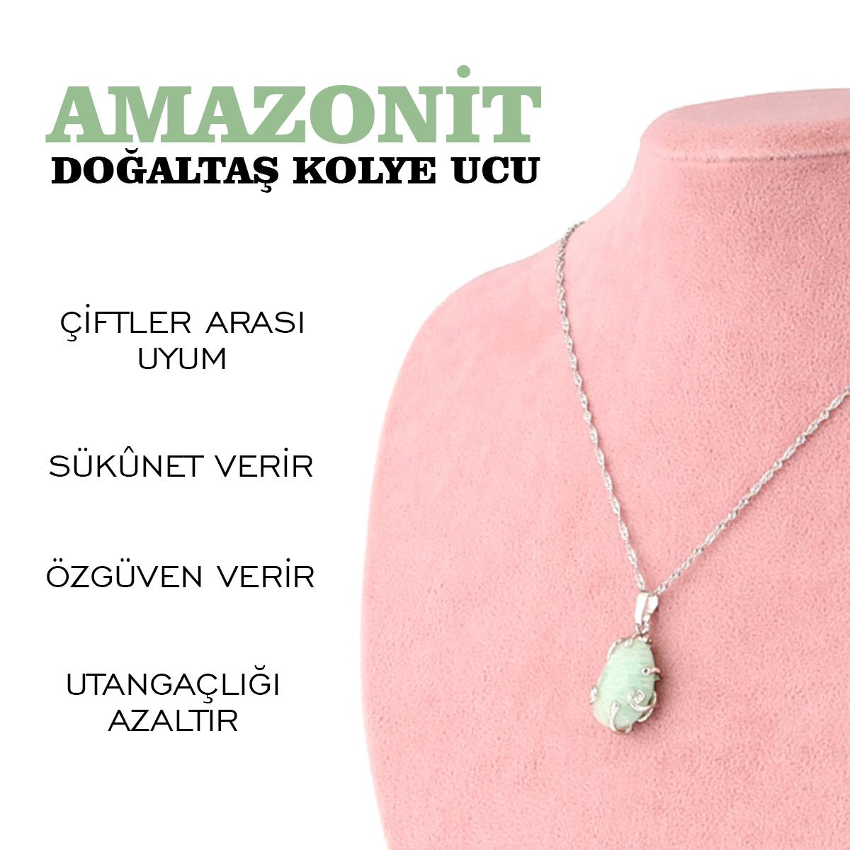 SERTİFİKALI Amazonit  Orjinal ( Taşlar) Doğaltaş Kolye Ucu, Gümüş zincirle beraber M430