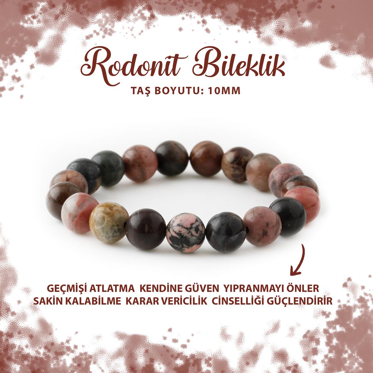 SERTİFİKALI Rodonit 10mm Doğal Taş Bileklik