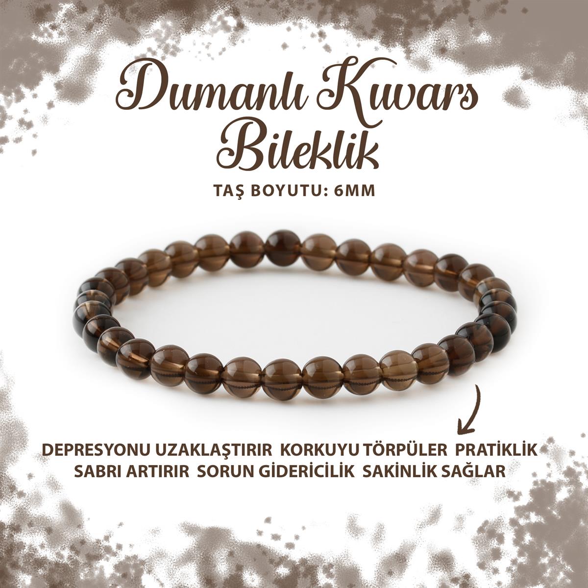 SERTİFİKALI Dumanlı Kuvars 6mm Doğal Taş Bileklik