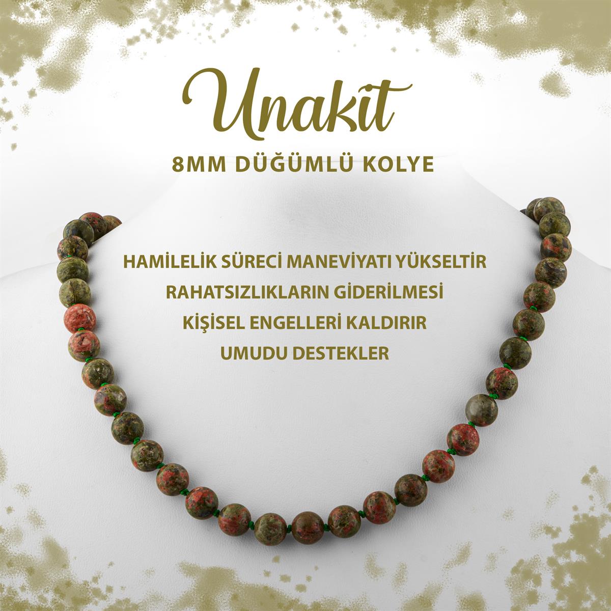 SERTİFİKALI Unakit 8 mm Düğümlü Doğal Taş Kolye
