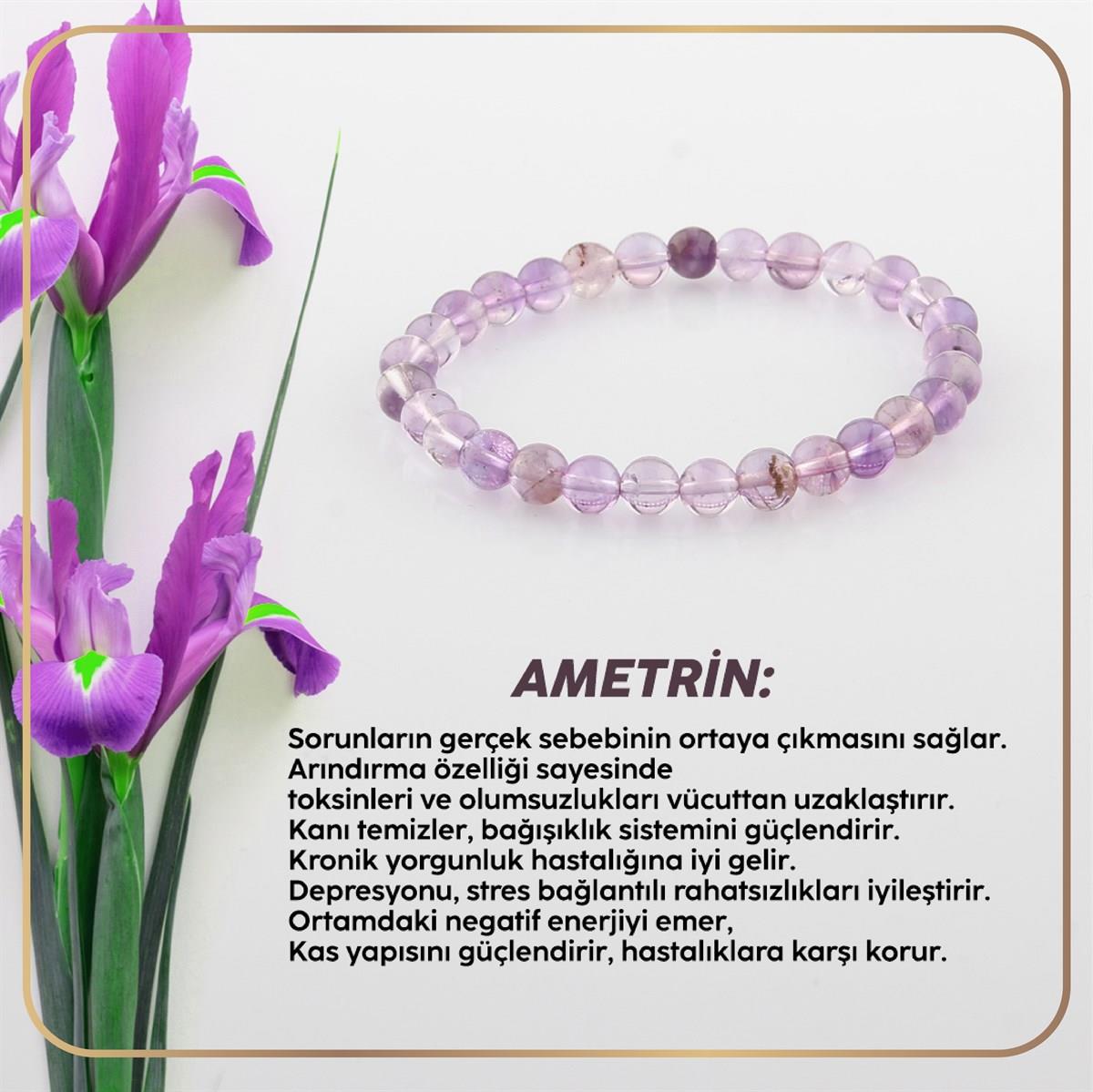 SERTİFİKALI Ametrin  Orjinal ( Taşlar) Doğaltaş Bileklik 6 mm B101
