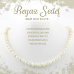 SERTİFİKALI Beyaz Sedef 8 mm Dizi Doğal Taş Kolye