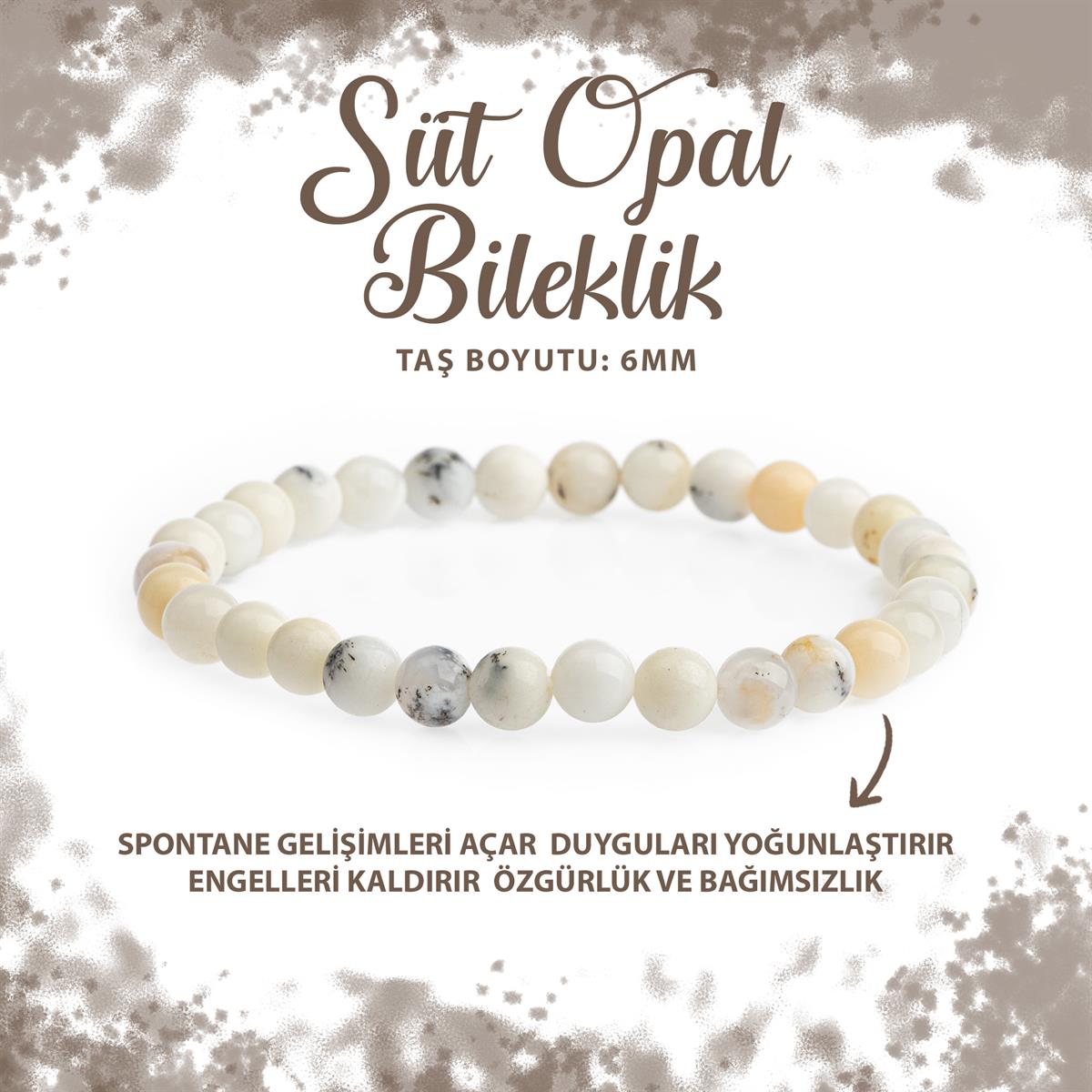 SERTİFİKALI Süt Opal 6mm Doğal Taş Bileklik