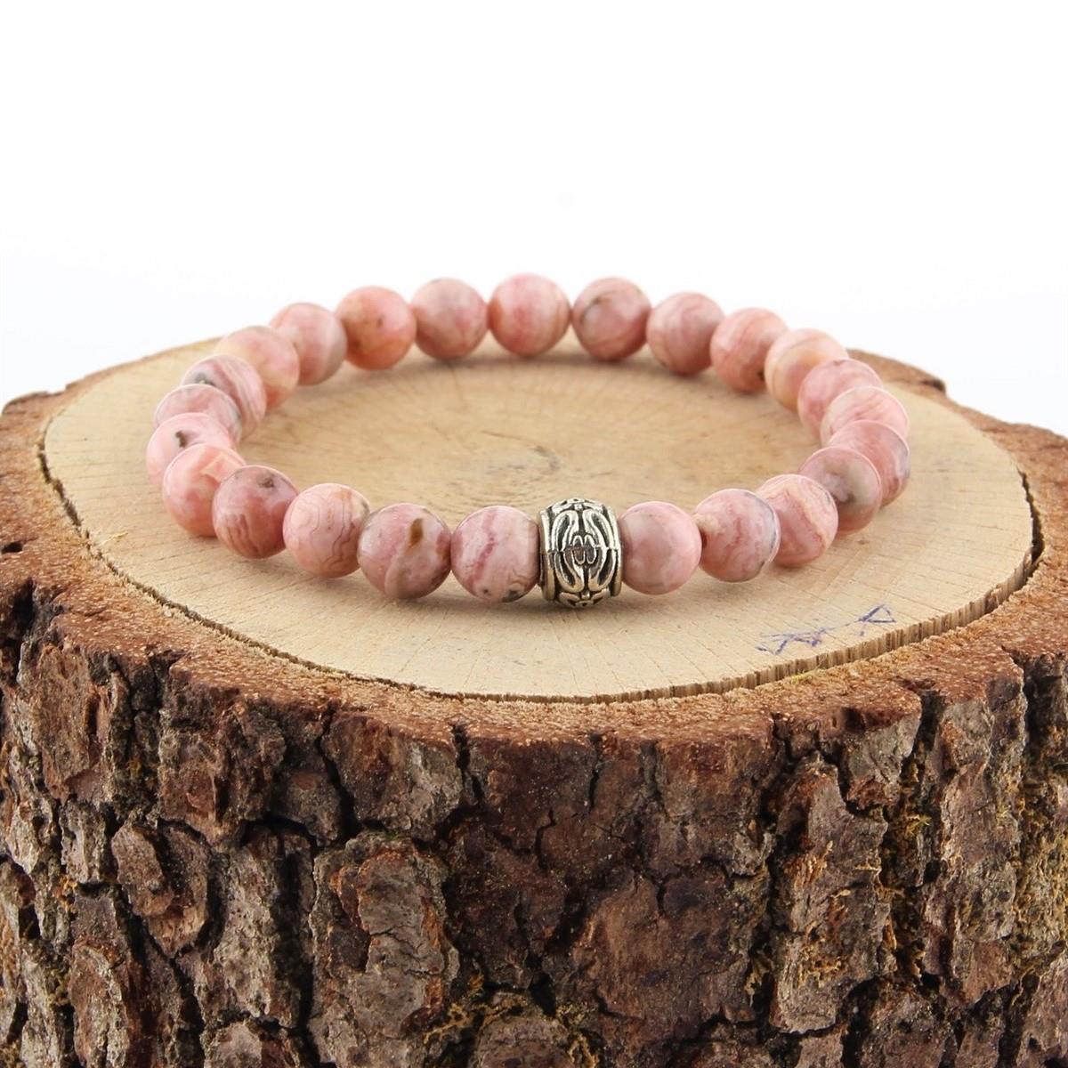 SERTİFİKALI Rodokrozit  Orjinal ( Taşlar) Doğaltaş Bileklik 6 mm Pembe B258