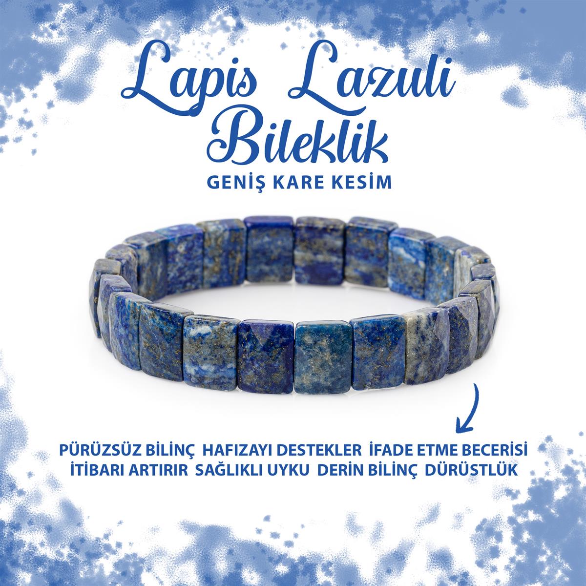 SERTİFİKALI Lapis Lazuli Doğal Taş Kare Kesim Geniş Kesim Bileklik