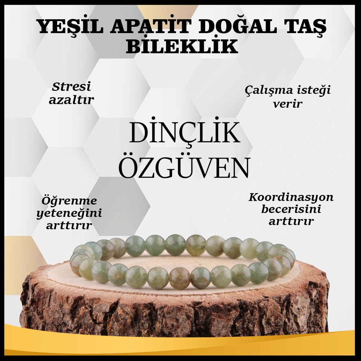 SERTİFİKALI Yeşil Apatit  Orjinal ( Taşlar) Doğaltaş Bileklik 6 mm - B853