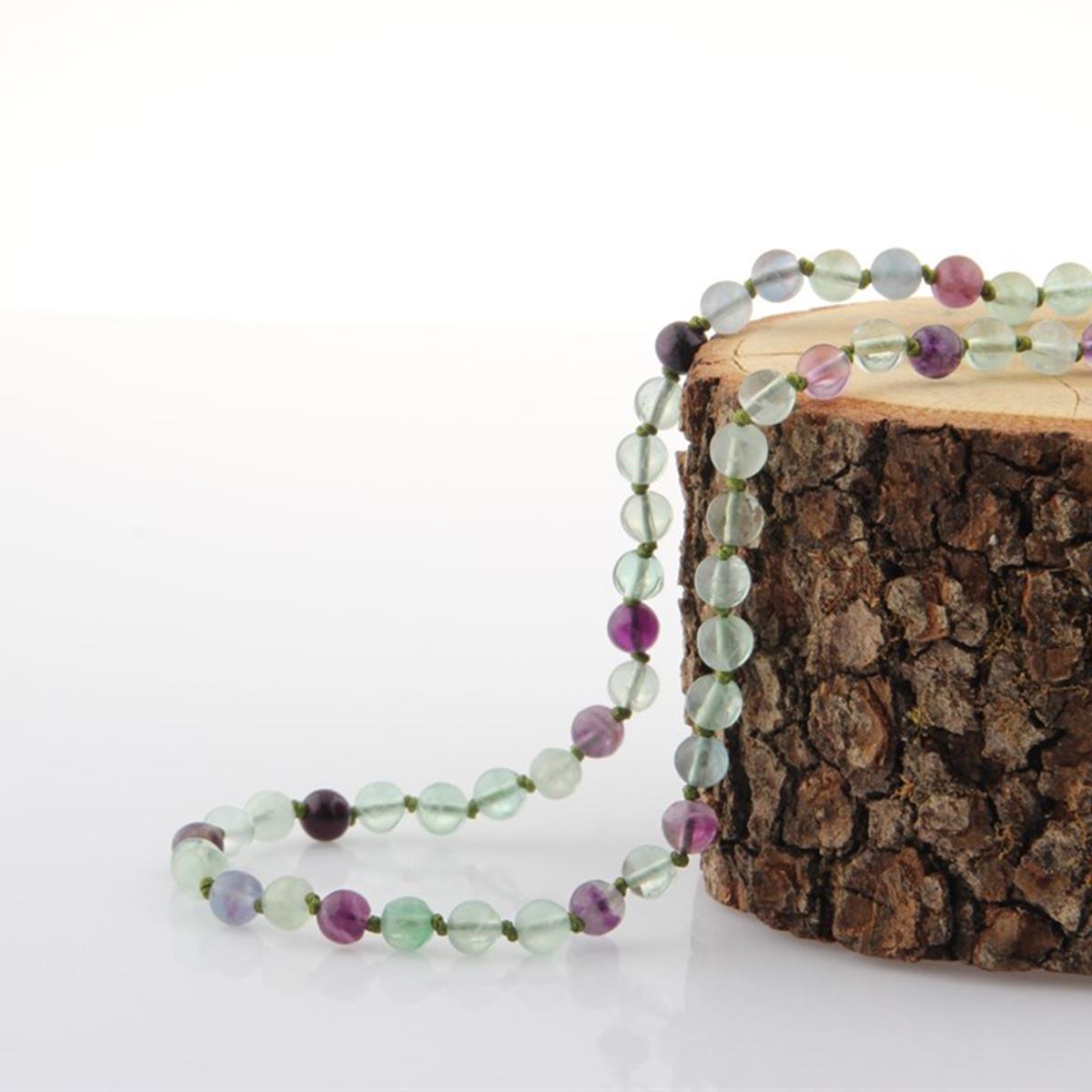 SERTİFİKALI Florit  Orjinal ( Taşlar) Doğaltaş Düğümlü Kolye 6 mm, M146