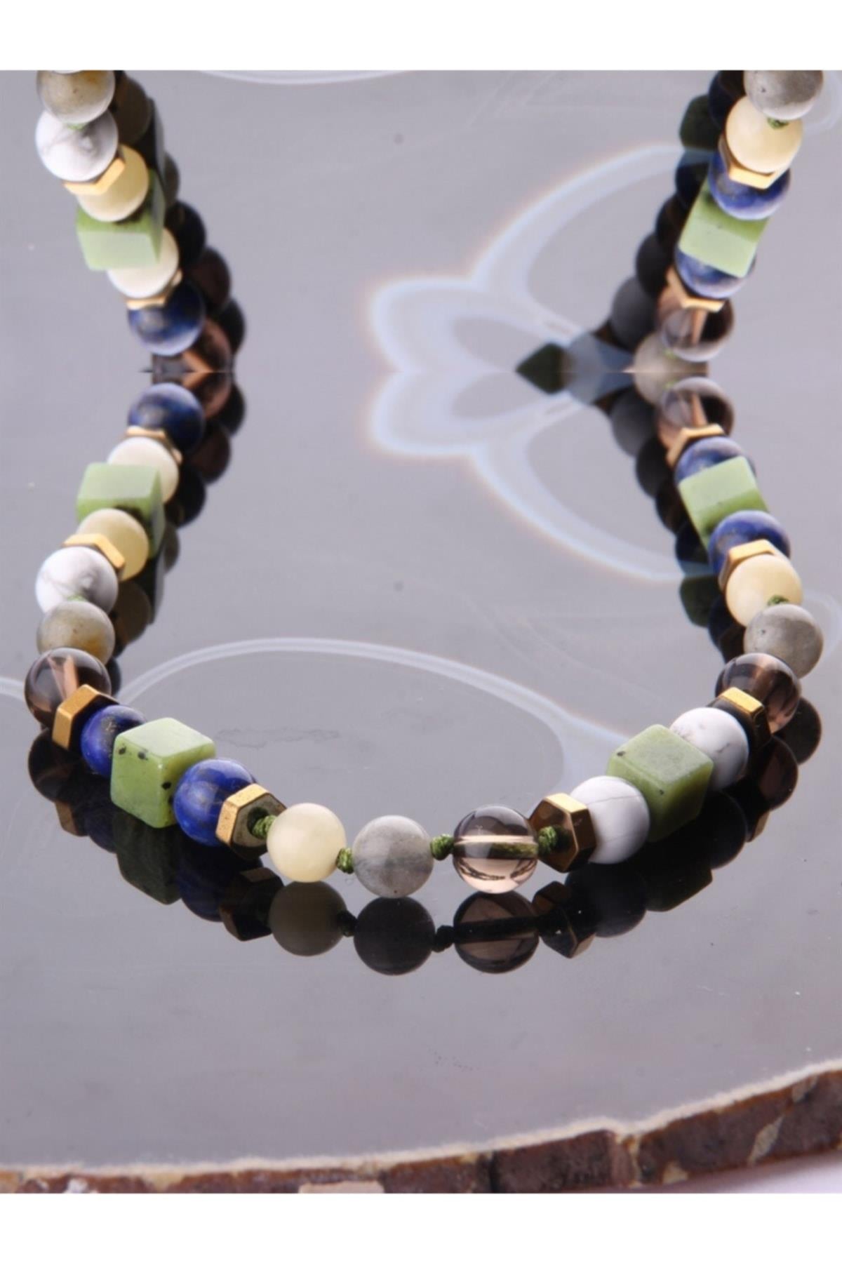 SERTİFİKALI Rodokrosit-dumanlı Kuvars-kalsit-havlit-lapis-yeşim-labradorit Öğrenci Kolye