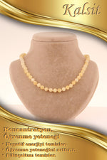 SERTİFİKALI Kalsit  Orjinal ( Taşlar) Doğaltaş Düğümlü Kolye 6 mm, M170