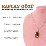 SERTİFİKALI Kaplan Gözü  Orjinal ( Taşlar) Doğaltaş Damla Kolye Ucu, Gümüş zincirle beraber M434