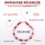 Pembe Kuvars, Pembe Opal, Altın Rutilli Kuvars, Hakiki Yemen Akiği, Rodokrozit, Kunzit Bileklik B905