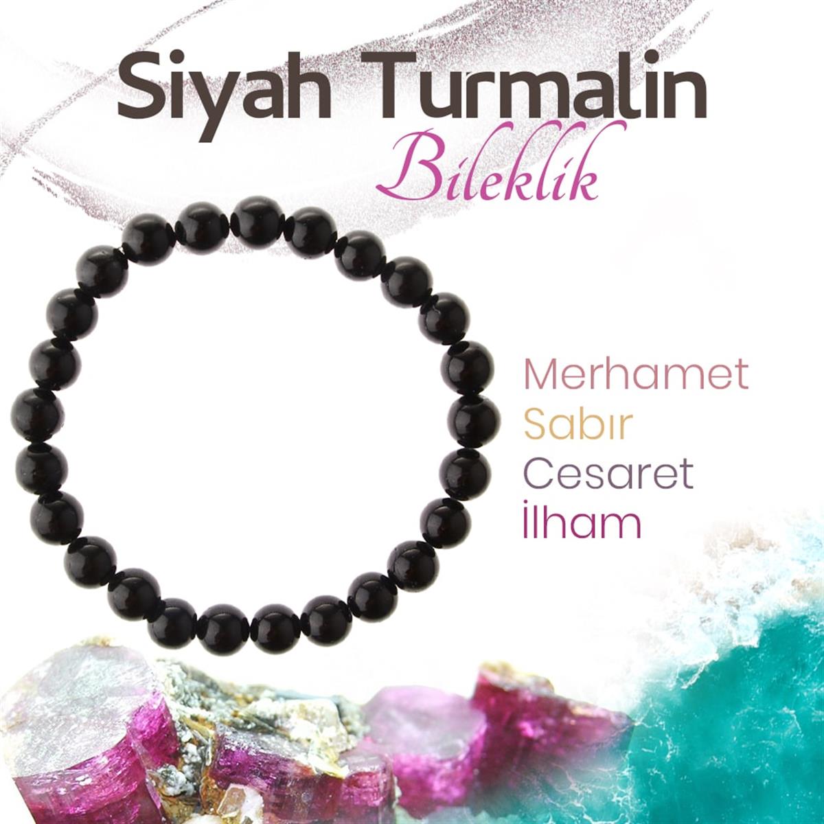 SERTİFİKALI Siyah Turmalin  Orjinal ( Taşlar) Doğaltaş Bileklik 8 mm, B1007