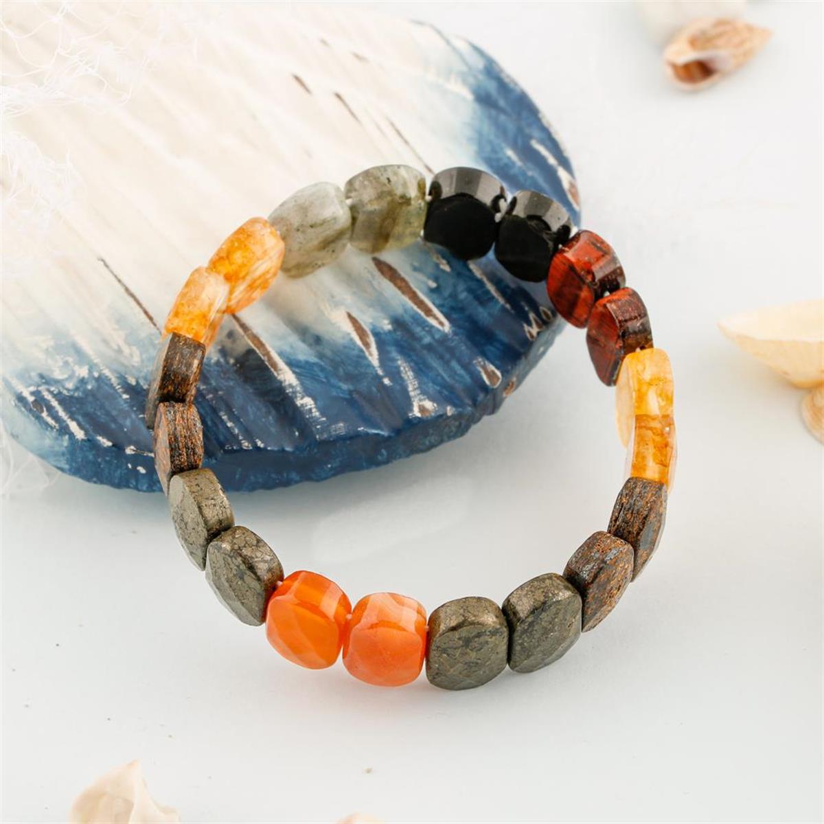 SERTİFİKALI Bereket Doğal Taş Roleks Bileklik Sitrin Pirit Kaplan Gözü Labradorit Akik Bronzit B007