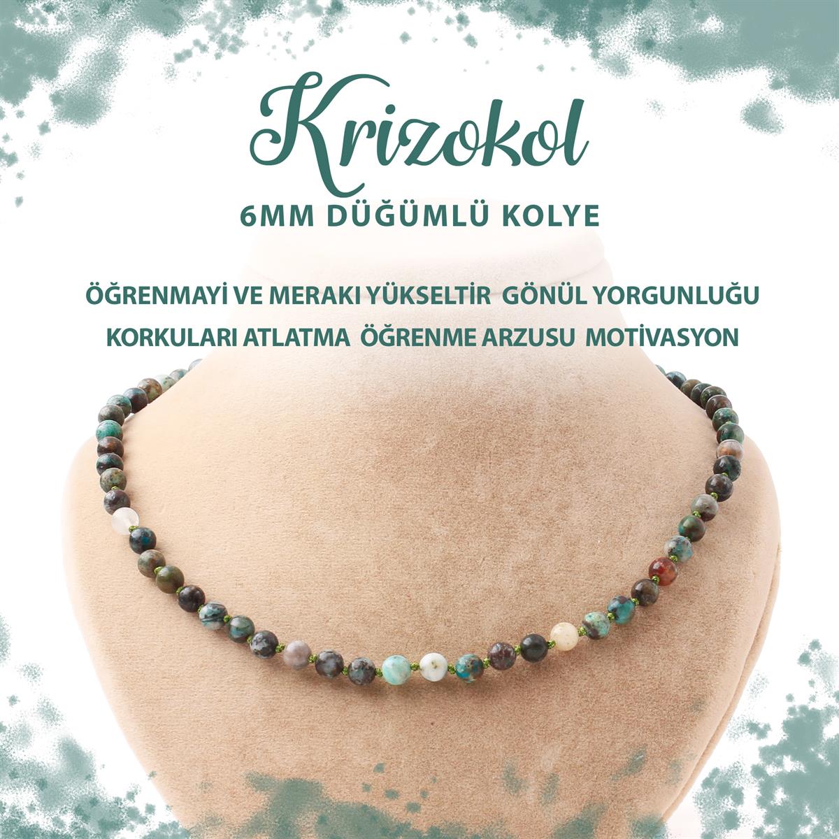SERTİFİKALI Krizokol 6 mm Düğümlü Doğal Taş Kolye