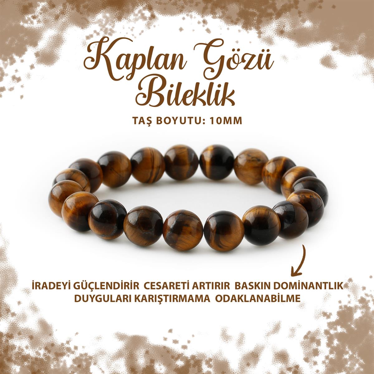 SERTİFİKALI Kaplan Gözü 10mm Doğal Taş Bileklik