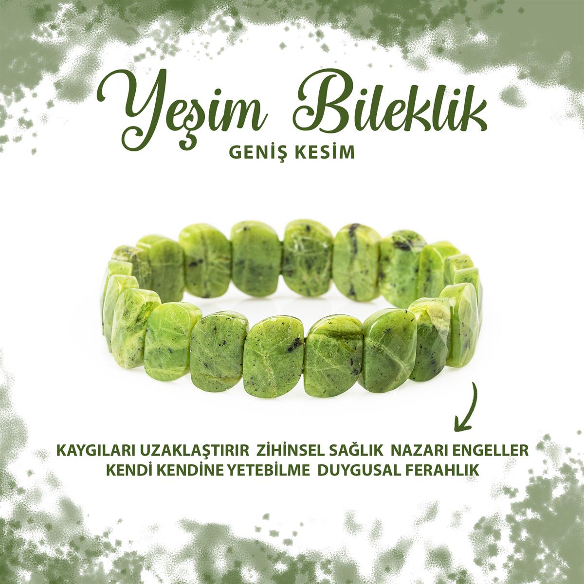 SERTİFİKALI Yeşim Doğal Taş Özel Kesim Geniş Kesim Bileklik