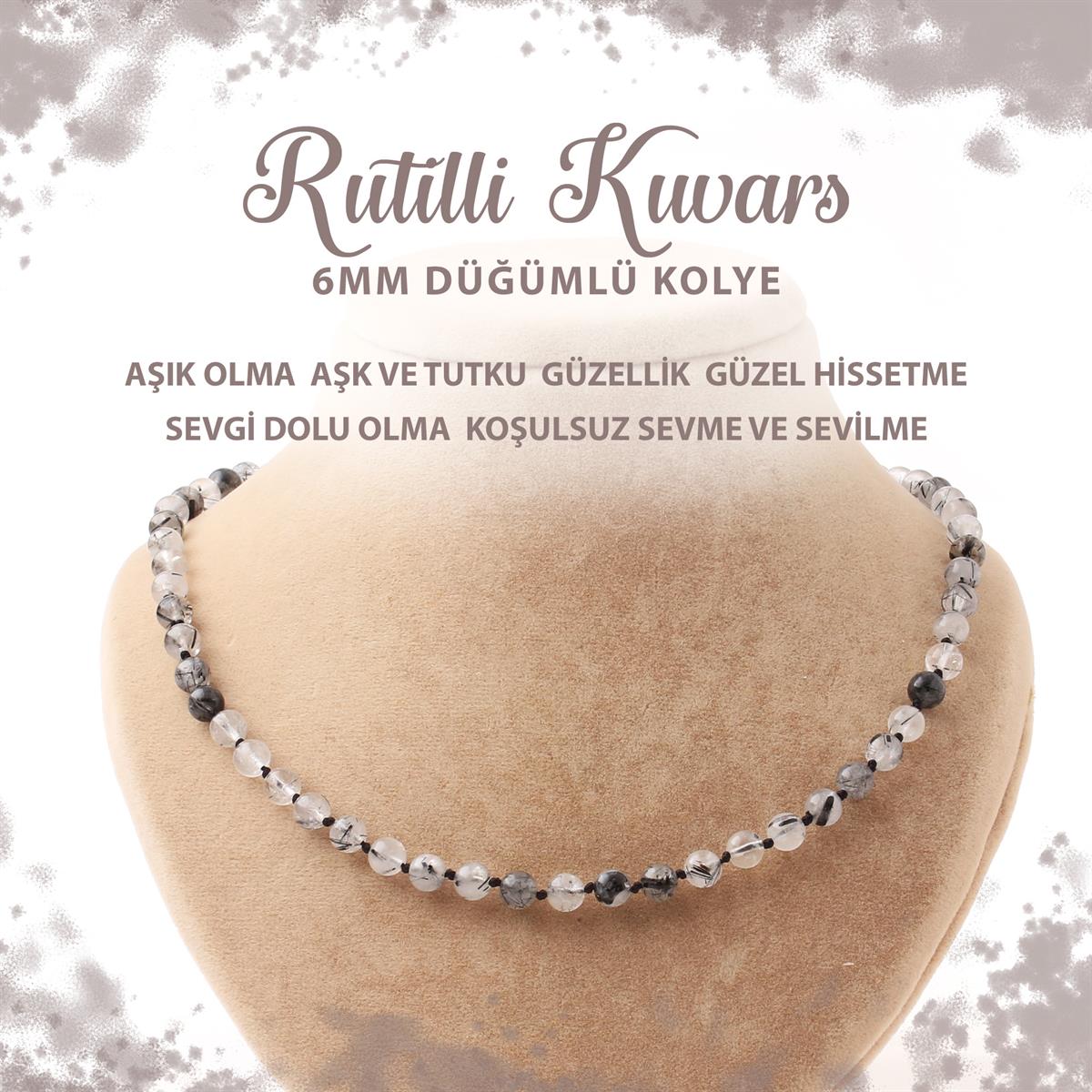 SERTİFİKALI Rutilli Kuvars 6 mm Düğümlü Doğal Taş Kolye