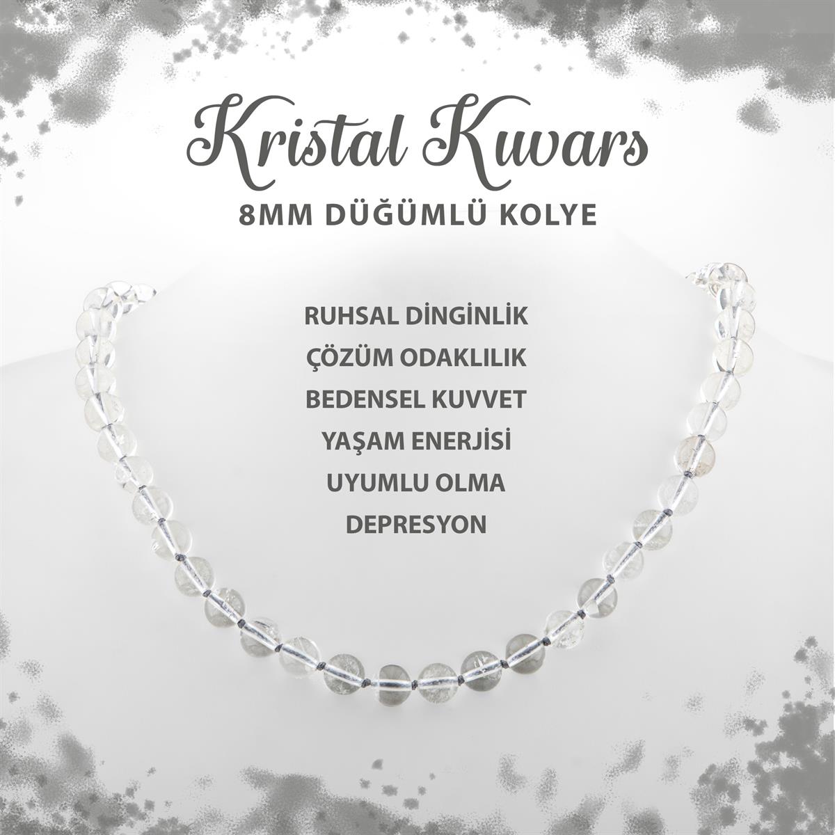 SERTİFİKALI Kristal Kuvars 8 mm Düğümlü Doğal Taş Kolye