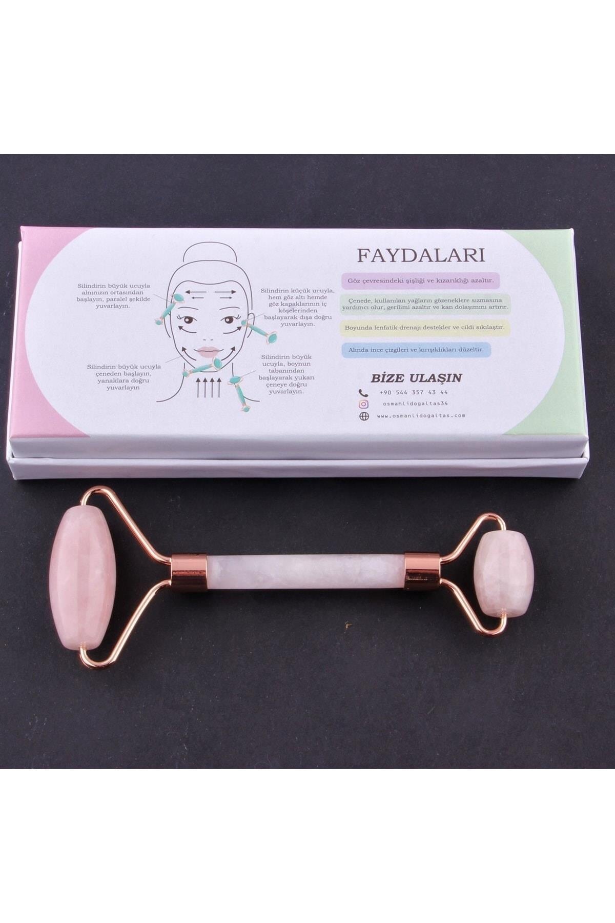 SERTİFİKALI Pembe Kuvars Doğal Taşı roller Masaj Aleti - 15 X 6 Cm Ma038