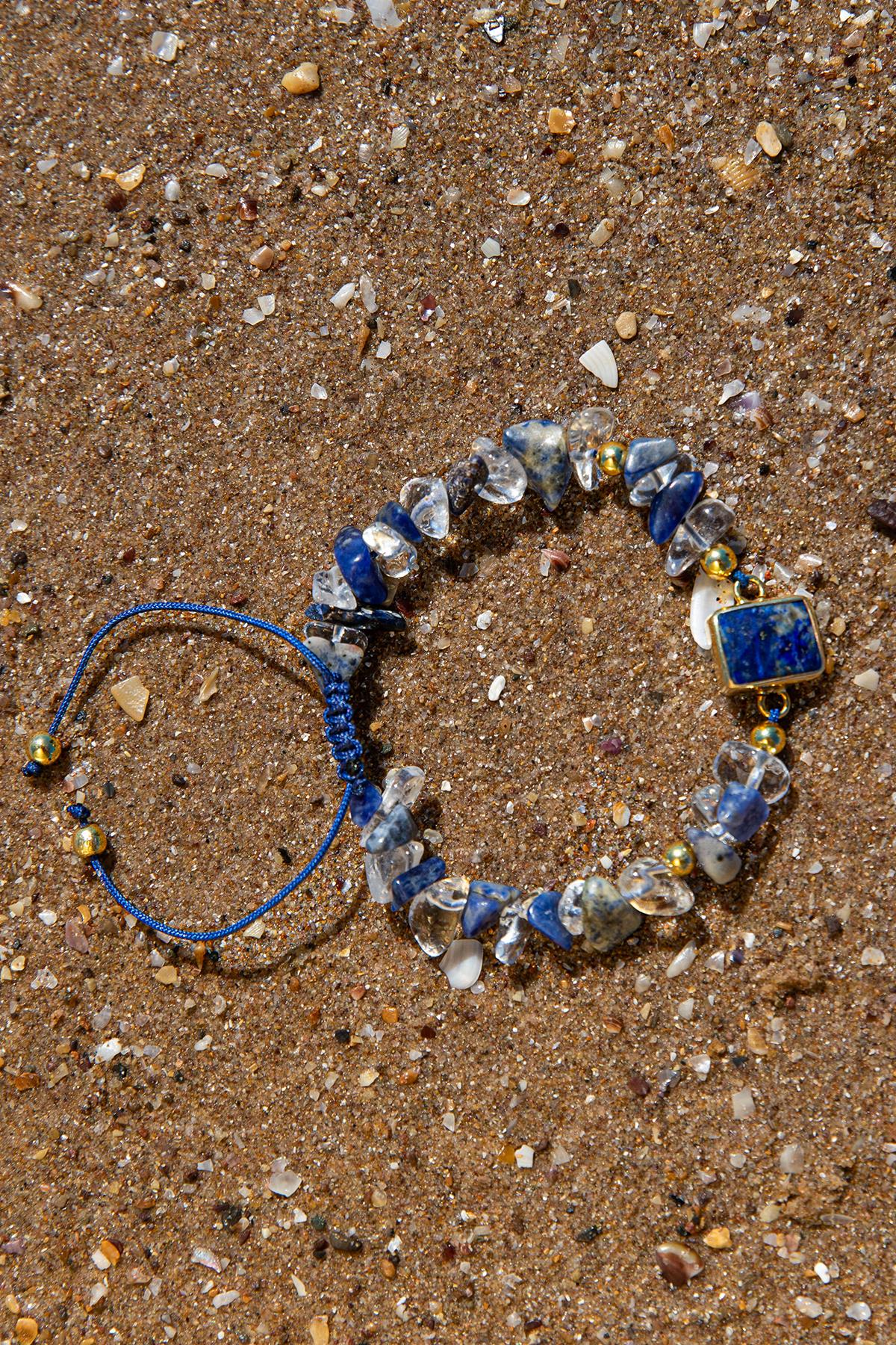 Sertifikalı Doğal Taşlı Rahat Uyku Bilekliği, 925 Ayar Gümüş, Lapis Lazuli, Kristal Kuvars
