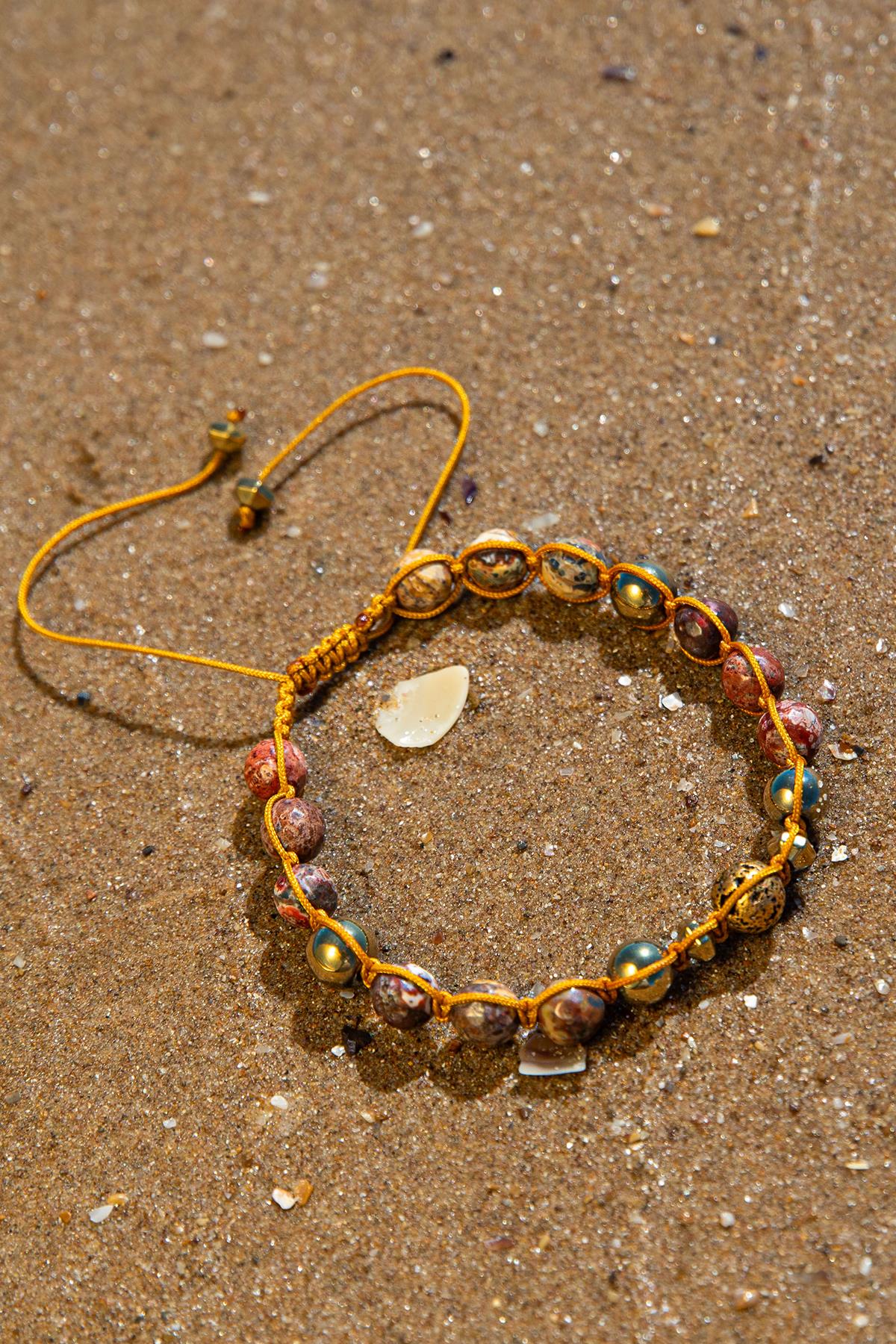 Sertifikalı Doğal Taşlı Üretkenlik Bilekliği, Jasper, Lav Taşı, Hematit