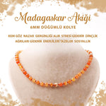 SERTİFİKALI Madagaskar Akiği 6 mm Düğümlü Doğal Taş Kolye