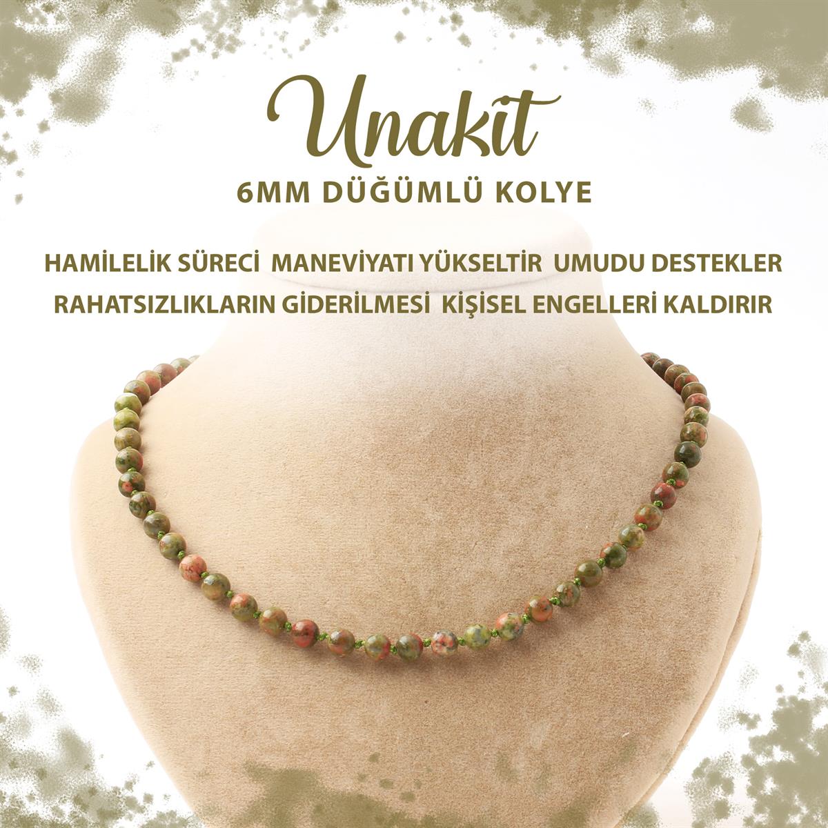 SERTİFİKALI Unakit 6 mm Düğümlü Doğal Taş Kolye