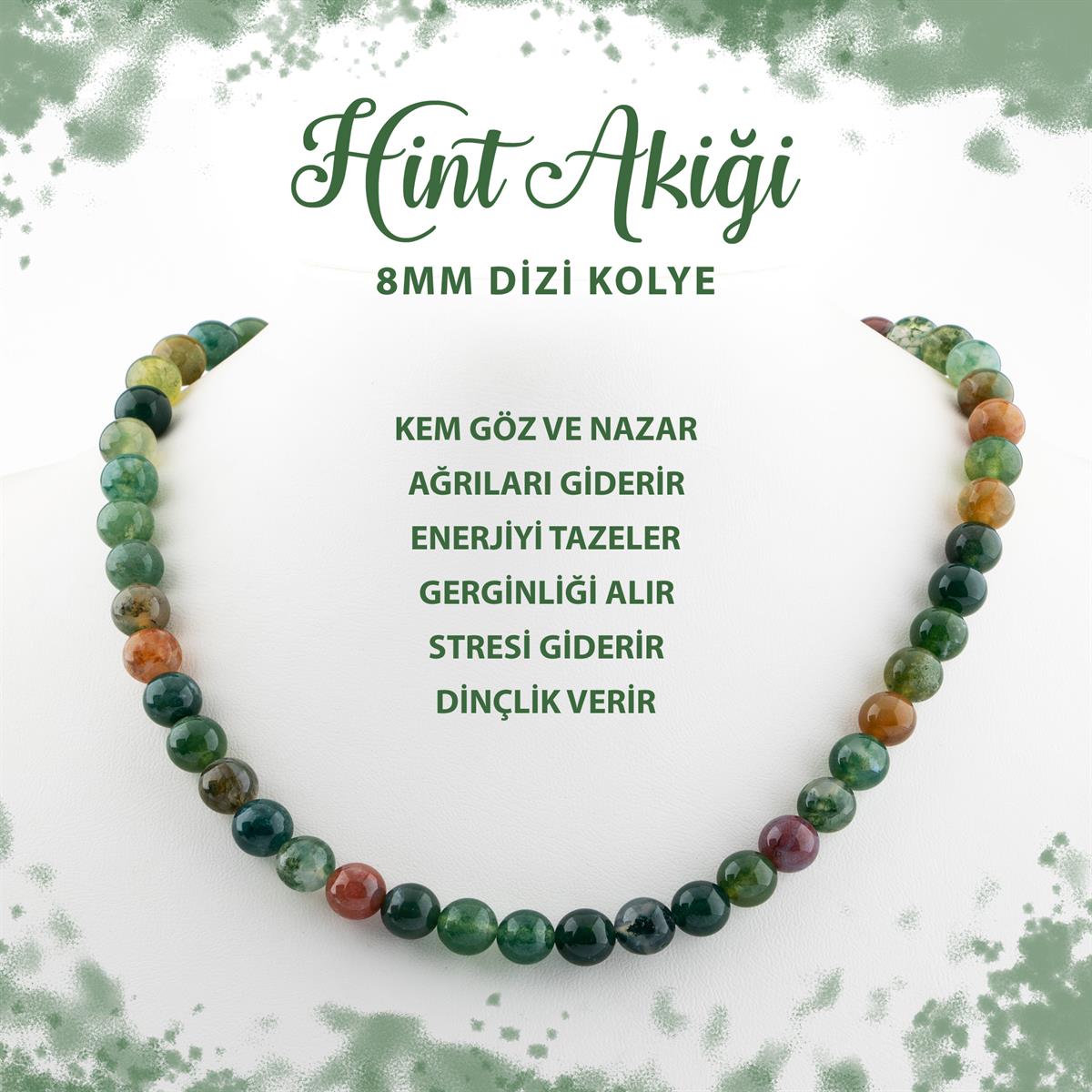 SERTİFİKALI Hint Akiği 8 mm Dizi Doğal Taş Kolye