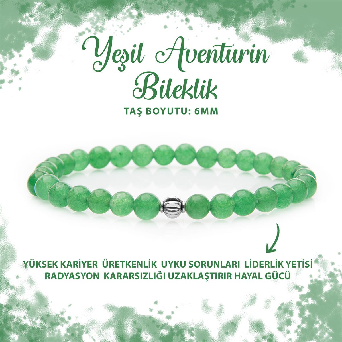 SERTİFİKALI Yeşil Aventurin 6mm Doğal Taş Bileklik