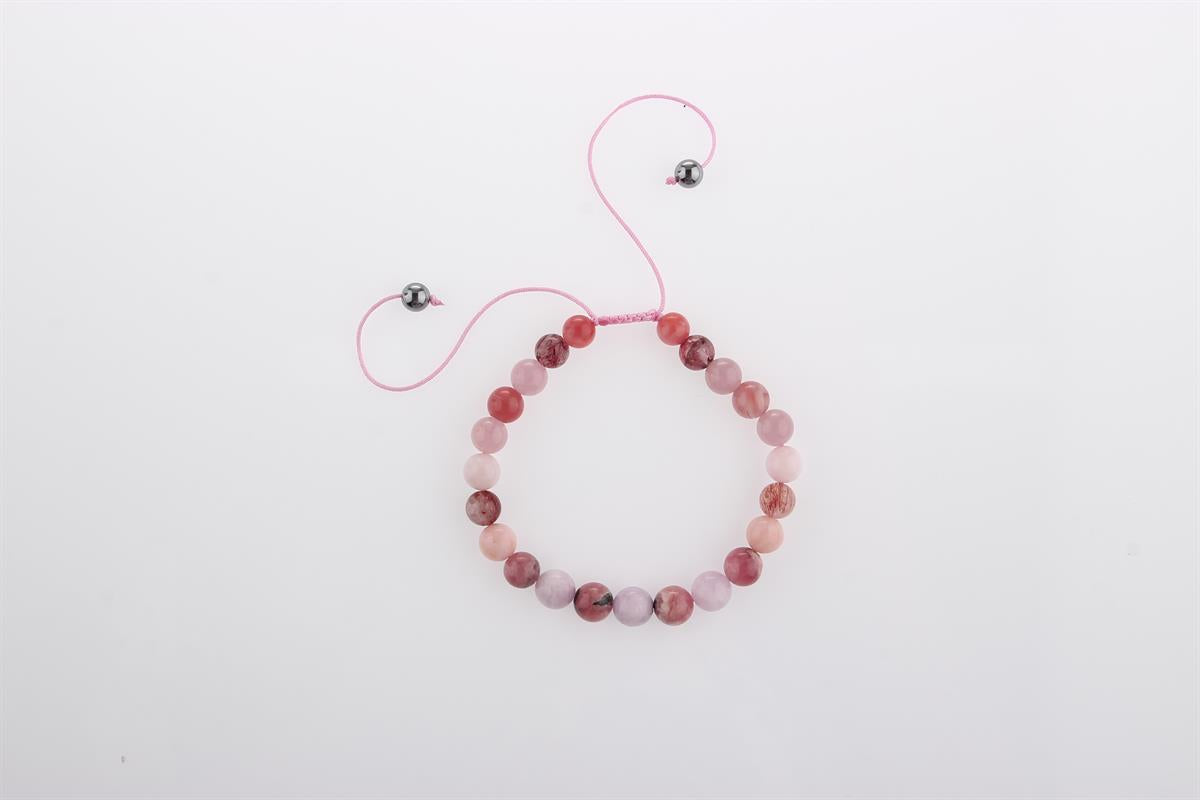 Pembe Kuvars, Pembe Opal, Altın Rutilli Kuvars, Hakiki Yemen Akiği, Rodokrozit, Kunzit Bileklik B905