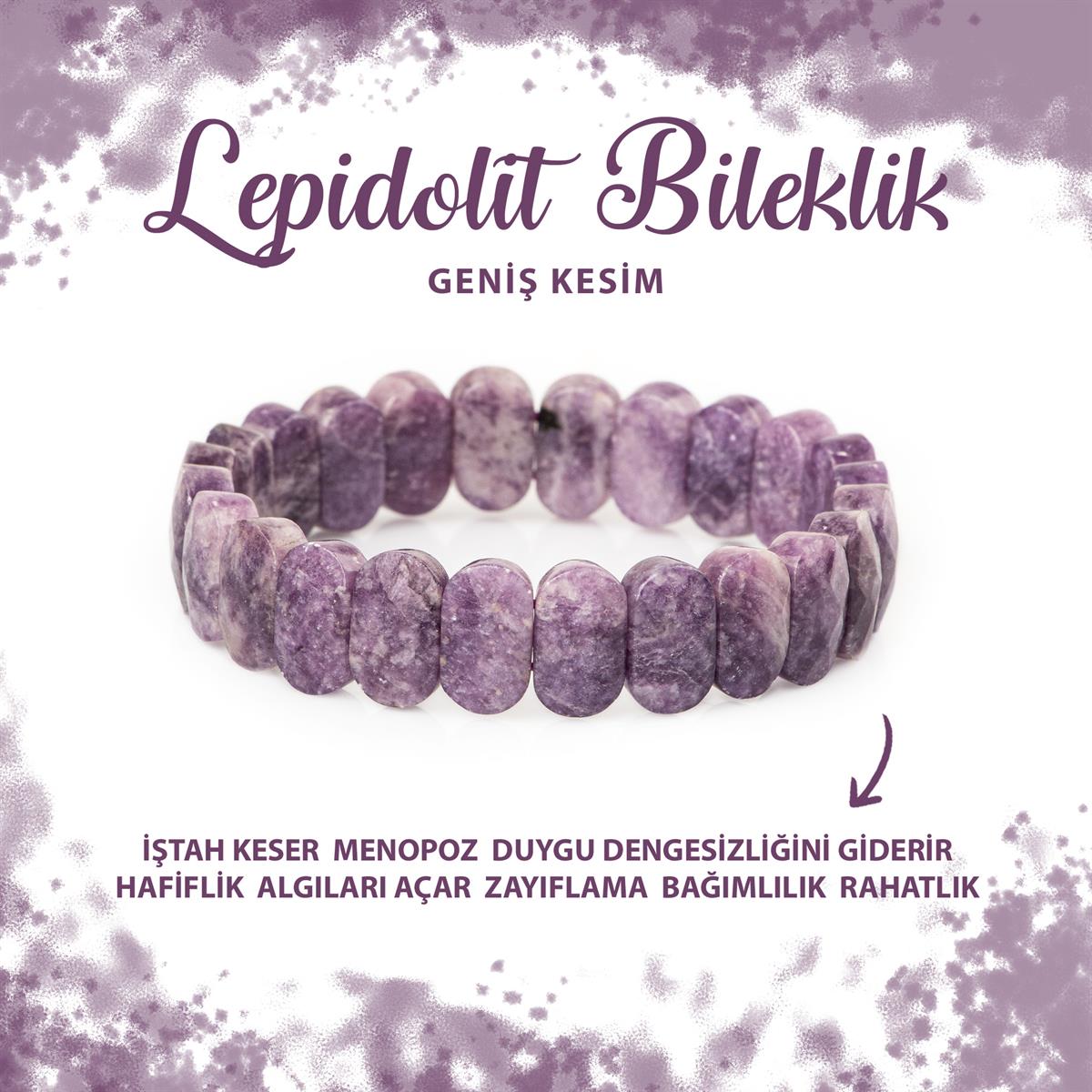 SERTİFİKALI Lepidolit Doğal Taş Geniş Kesim Bileklik