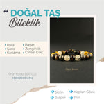 SERTİFİKALI Sitrin, Kaplan Gözü, Jasper, Pirit  Orjinal ( Taşlar) Doğaltaş Bileklik 8 mm