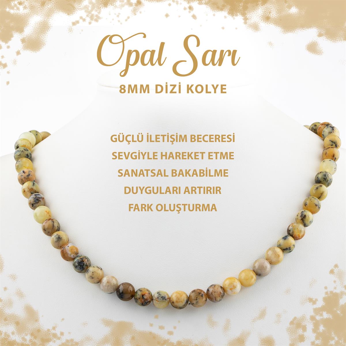 SERTİFİKALI Opal Sarı 8 mm Dizi Doğal Taş Kolye